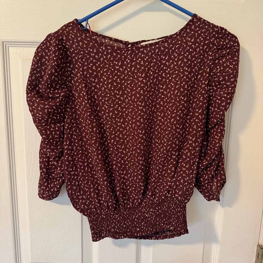 Paper Crane Smocked-Hem Blouse